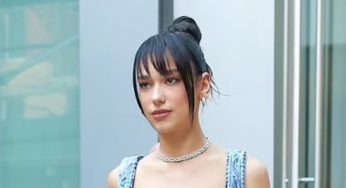 Dua Lipa Showcases Her Toned Physique In Denim Bra & Quilted Pants