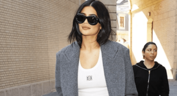 Kylie Jenner Stuns Up Wearing White Underwear Over Tights At Loewe Show At PFW